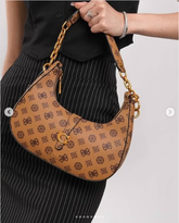 Gues* - Kuba top zip shoulder bag- Brown