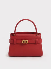 Aubrielle Belted Top Handle Bag - RED حقيبة أوبرييل بحزام ومقبض علوي – أحمر