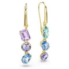 Swar*vski -Gema drop earrings Asymmetrical design, Mixed cuts, Multicolored, 18K gold finish-5747917