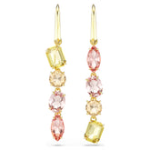 Swar*vski -Gema drop earrings Asymmetrical design, Mixed cuts, Pink, 18K gold finish-5737454