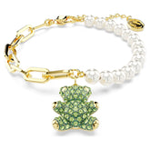 Swar*vski -Teddy bracelet Crystal pearl, Bear, Green, 18K gold finish-5669167