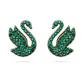 Swar*vski -Swan stud earrings Swan, Green, Rose gold-tone plated