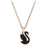 Swar*vski -Swan pendant Swan, Small, Black, Rose gold-tone plated-5678046