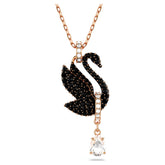 Swar*vski -Swan pendant Swan, Black, Rose gold-tone plated-5678045