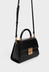 Charles & Ke*th - Croc-Effect Structured Bag - Black