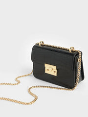 Charles & Ke*th - Alva Croc-Effect Chain Strap Crossbody Bag - Black