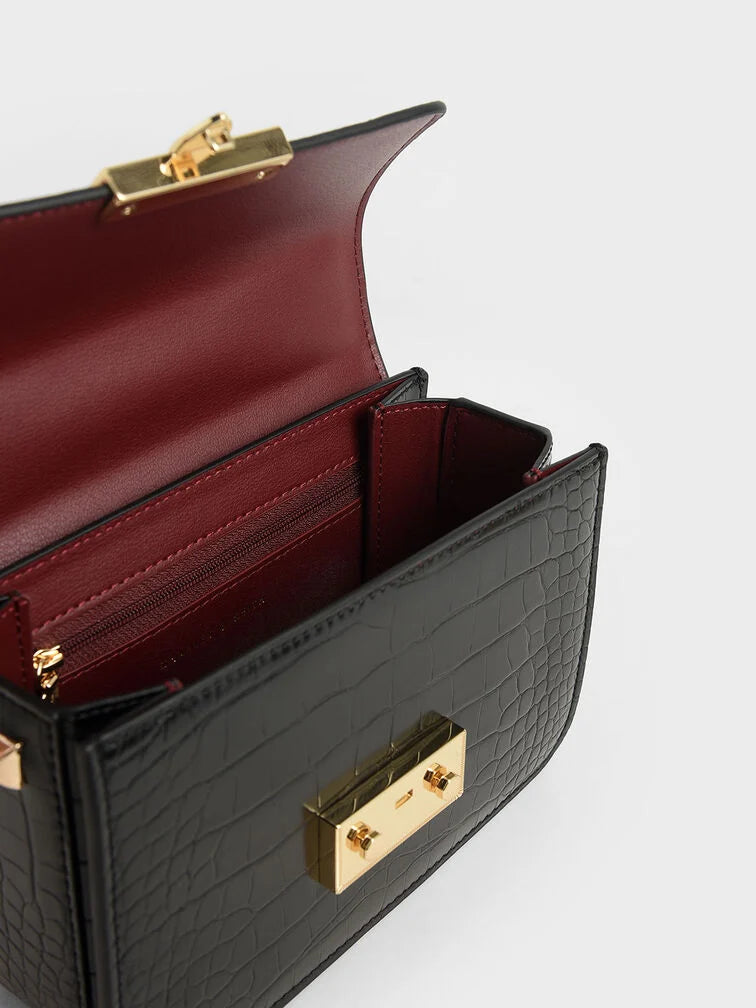 Charles & Ke*th - Black Croc-effect Bag - Black