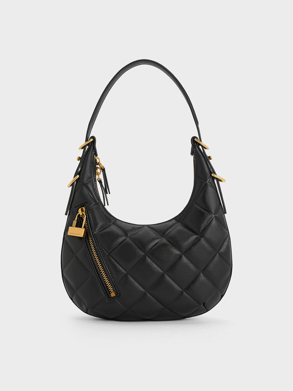 Charles & Ke*th - Swing Padlock Quilted Crescent Bag - Black