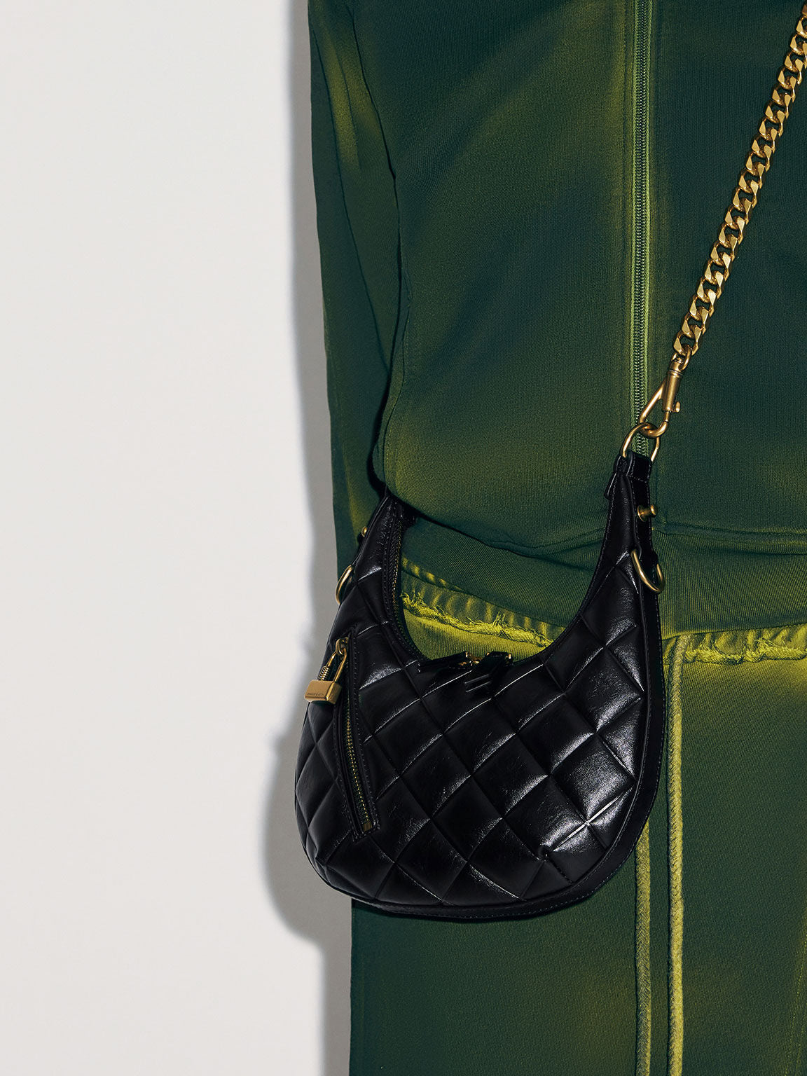 Charles & Ke*th - Swing Padlock Quilted Crescent Bag - Black