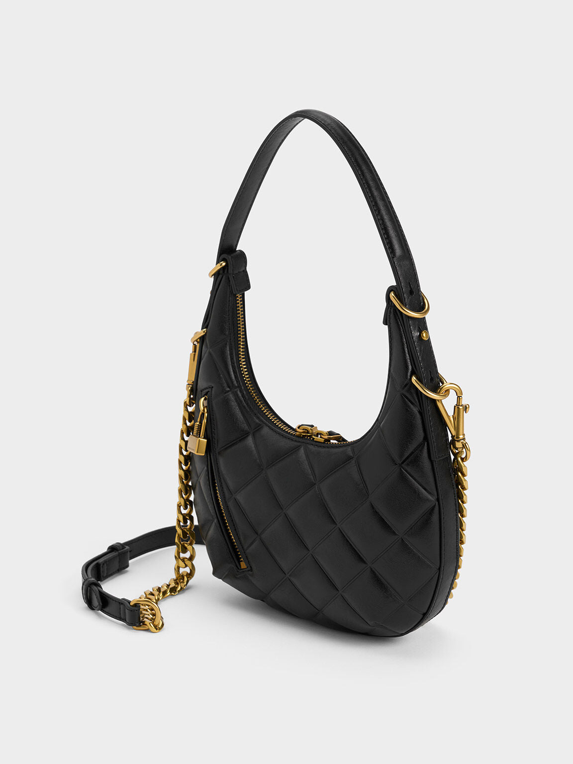 Charles & Ke*th - Swing Padlock Quilted Crescent Bag - Black