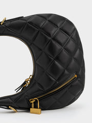 Charles & Ke*th - Swing Padlock Quilted Crescent Bag - Black