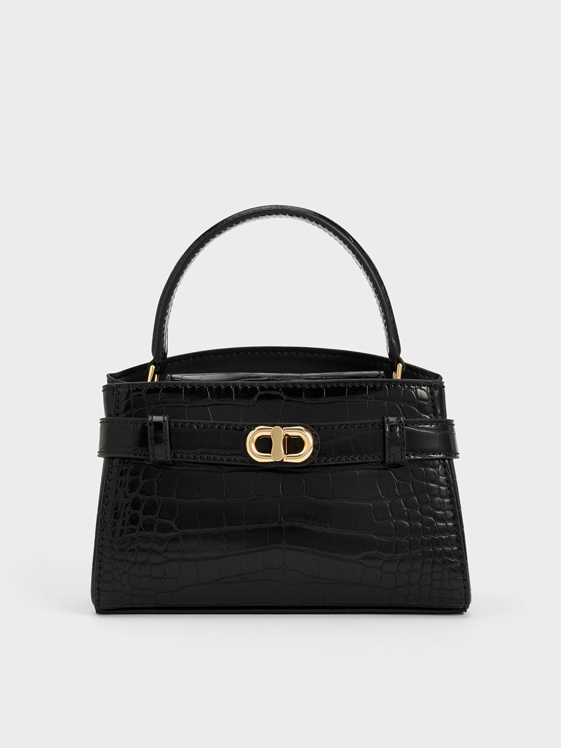 Charles & Ke*th - Aubrielle Croc-Effect Top Handle Bag - Black