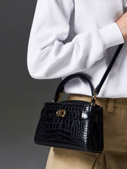 Charles & Ke*th - Aubrielle Croc-Effect Top Handle Bag - Black