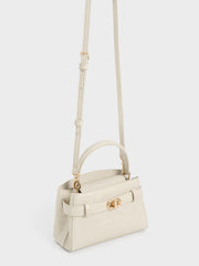 Charles & Ke*th - Aubrielle Croc-Effect Top Handle Bag - Ivory