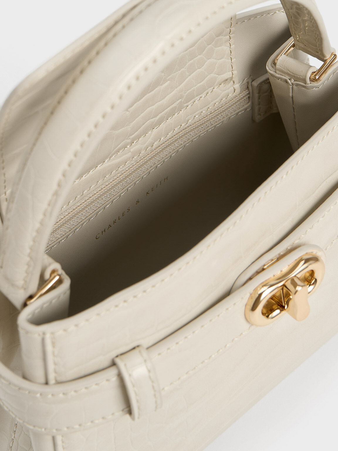 Charles & Ke*th - Aubrielle Croc-Effect Top Handle Bag - Ivory