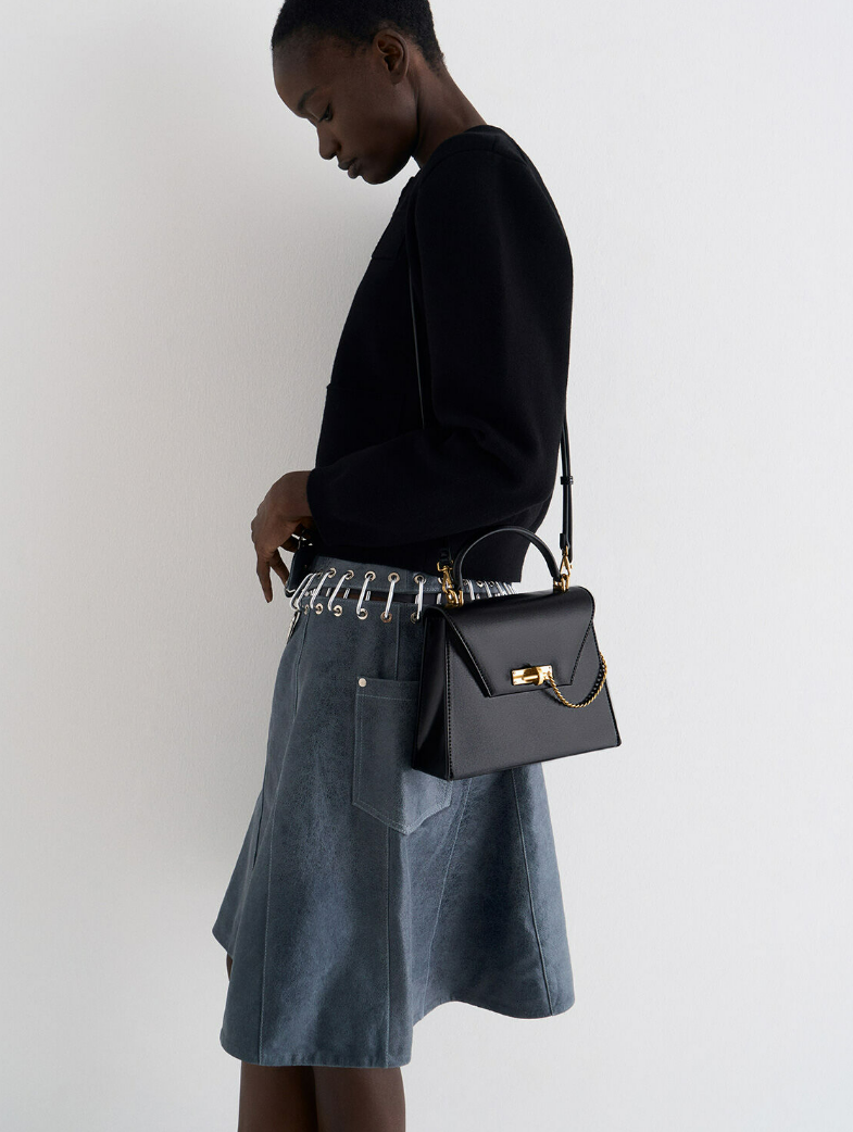 Charles & Ke*th - Samantha Envelope Top Handle Bag - Black