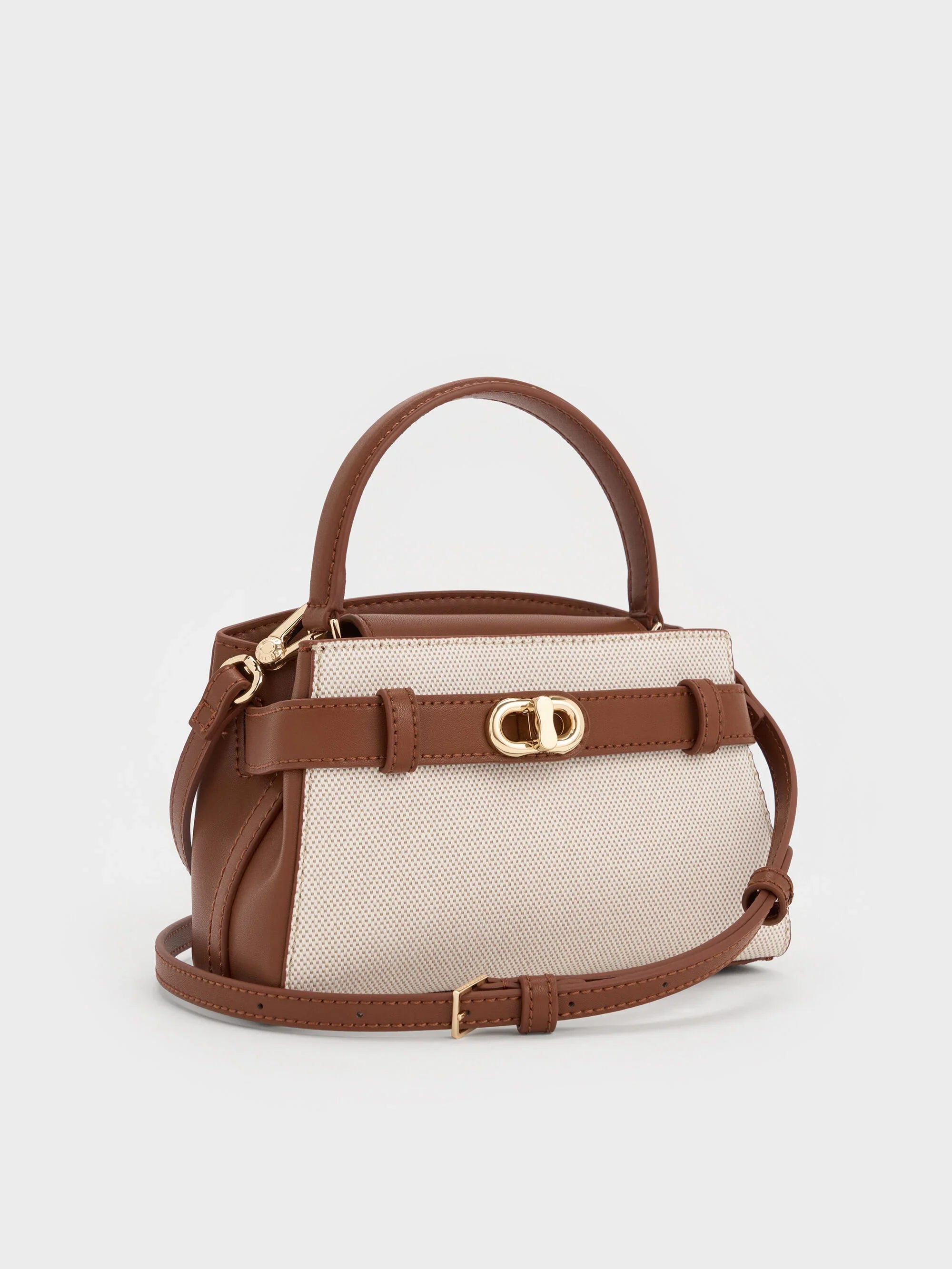 Charles & Ke*th - Aubrielle Canvas Two-Tone Top Handle Bag - Taupe Canvas