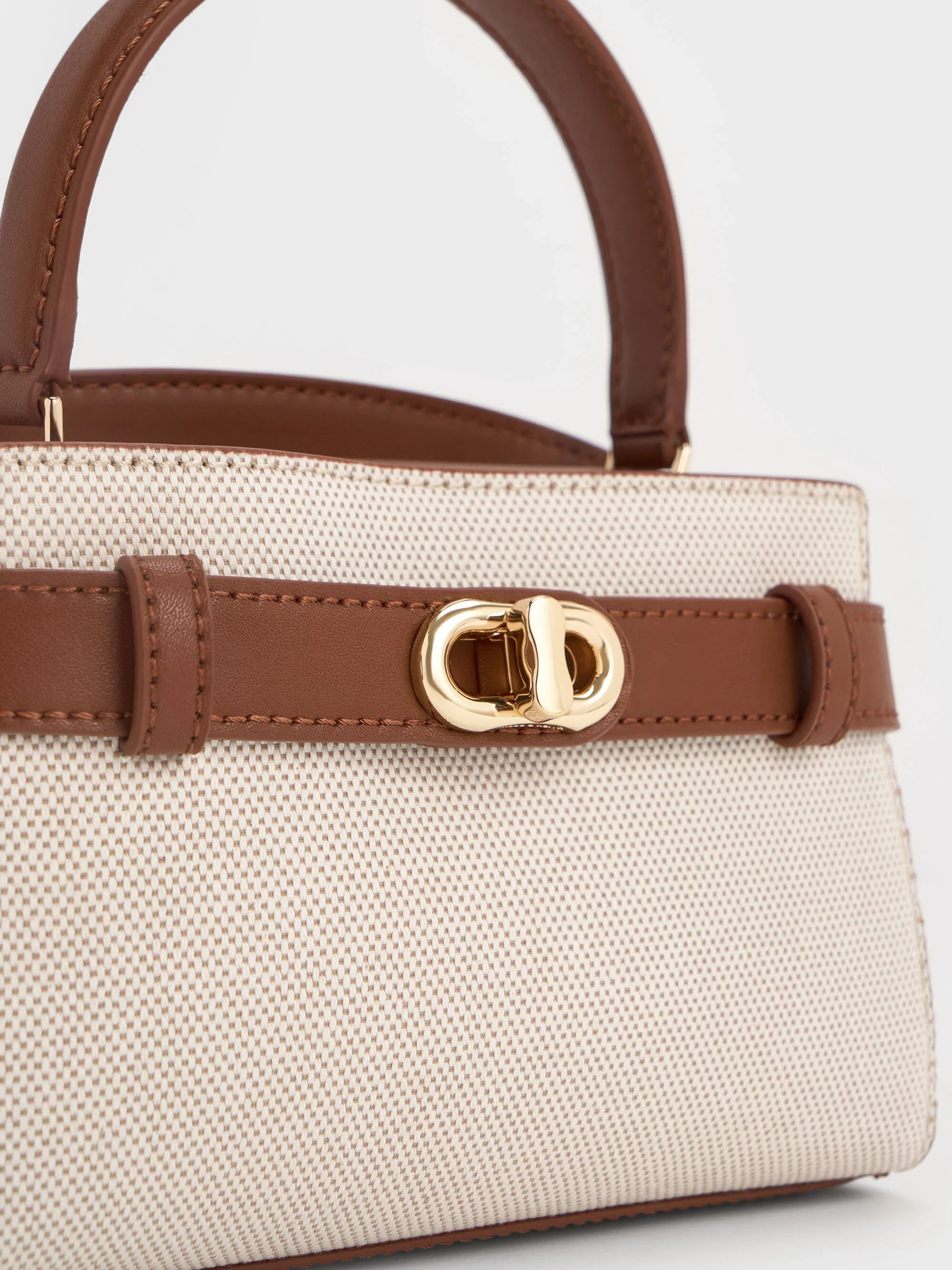 Charles & Ke*th - Aubrielle Canvas Two-Tone Top Handle Bag - Taupe Canvas