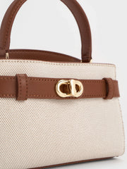 Charles & Ke*th - Aubrielle Canvas Two-Tone Top Handle Bag - Taupe Canvas
