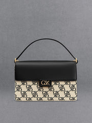 Charles & Ke*th -  Leather & Canvas Monogram Shoulder Bag - Black