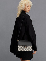 Charles & Ke*th -  Leather & Canvas Monogram Shoulder Bag - Black