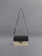 Charles & Ke*th -  Leather & Canvas Monogram Shoulder Bag - Black