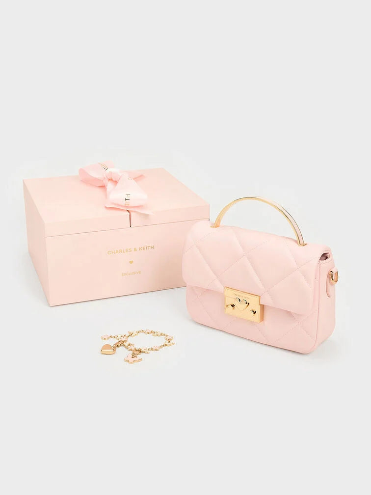 Charles & Ke*th -Quilted top-handle bag - Pink with Gift Box