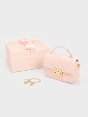 Charles & Ke*th -Quilted top-handle bag - Pink with Gift Box