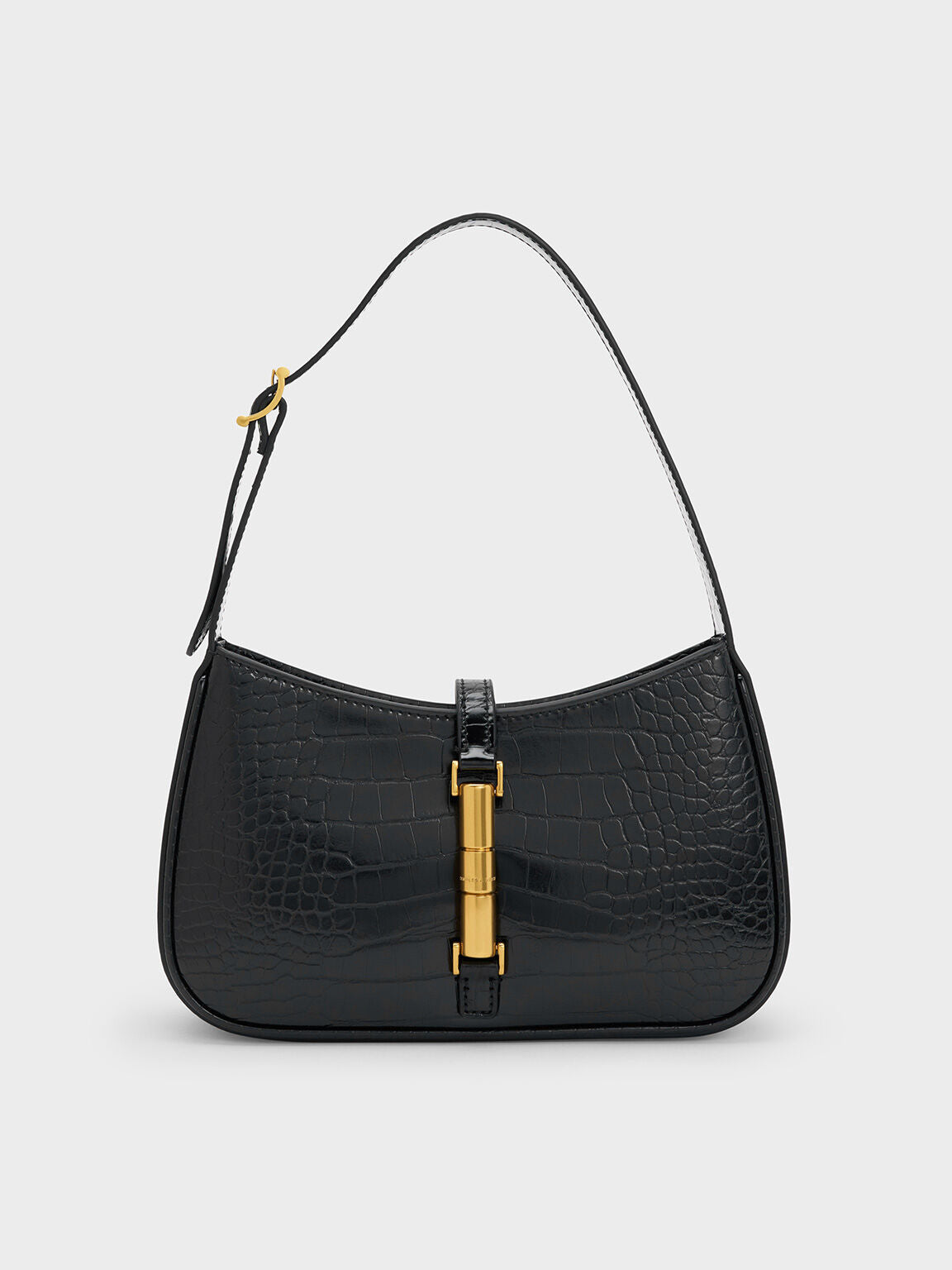Charles & Ke*th -  Cesia Croc-Effect Metallic-Accent Shoulder Bag - Black