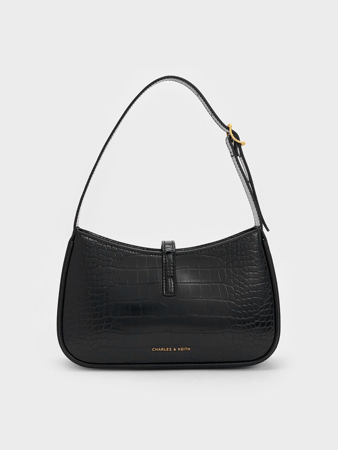 Charles & Ke*th -  Cesia Croc-Effect Metallic-Accent Shoulder Bag - Black