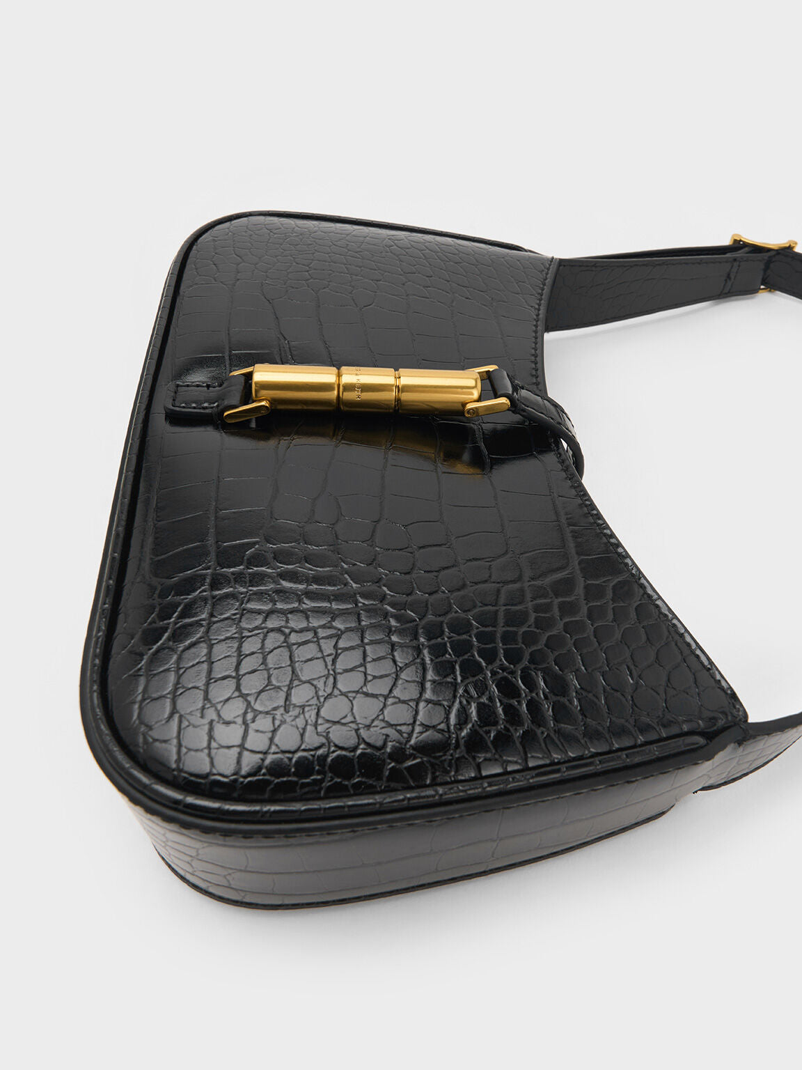 Charles & Ke*th -  Cesia Croc-Effect Metallic-Accent Shoulder Bag - Black