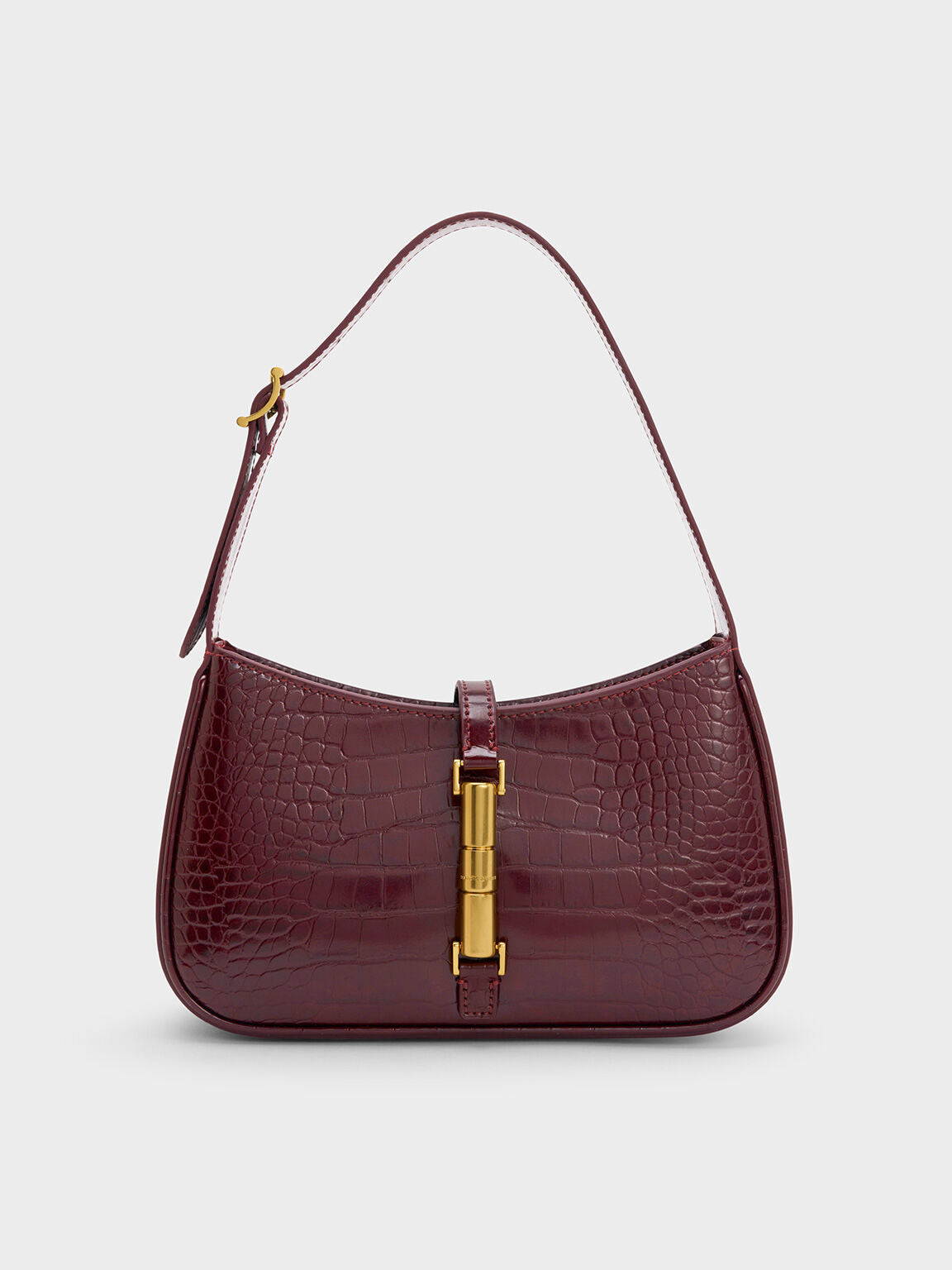 Charles & Ke*th -  Cesia Croc-Effect Metallic-Accent Shoulder Bag - Burgundy