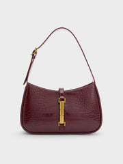 Charles & Ke*th -  Cesia Croc-Effect Metallic-Accent Shoulder Bag - Burgundy