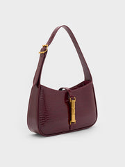 Charles & Ke*th -  Cesia Croc-Effect Metallic-Accent Shoulder Bag - Burgundy