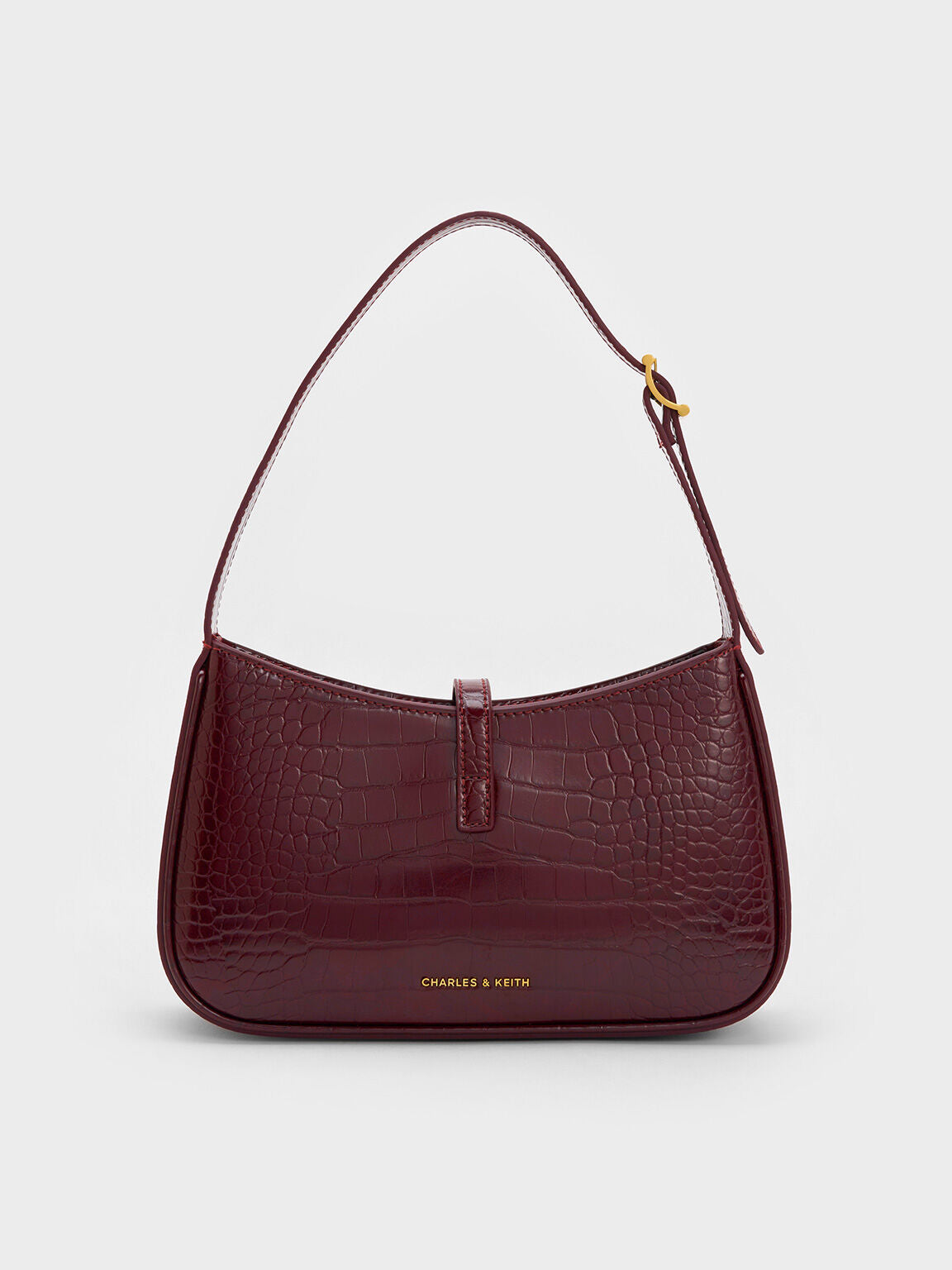 Charles & Ke*th -  Cesia Croc-Effect Metallic-Accent Shoulder Bag - Burgundy