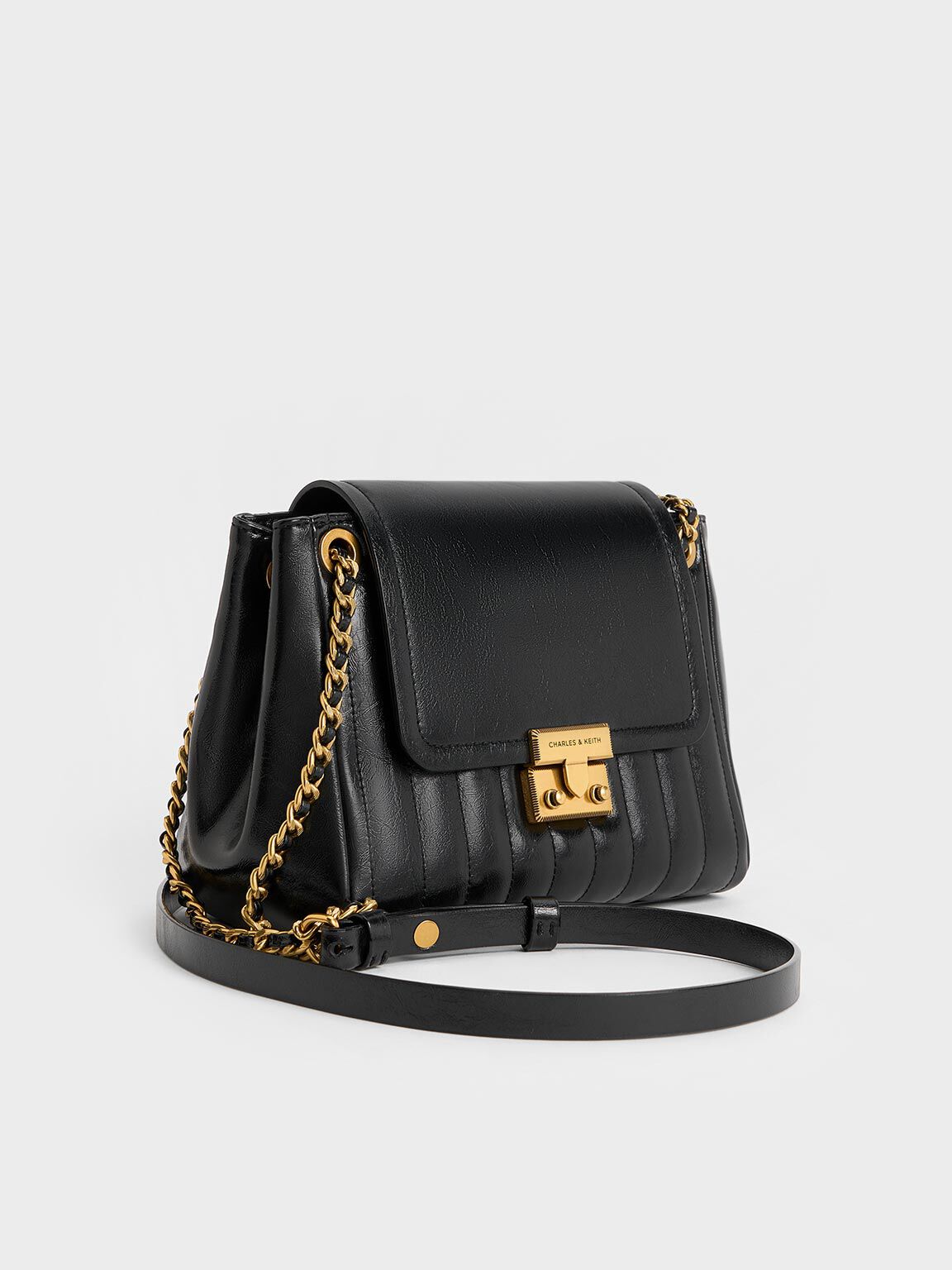 Charles & Ke*th -  Donna Crinkle-Effect Shoulder Bag - Black