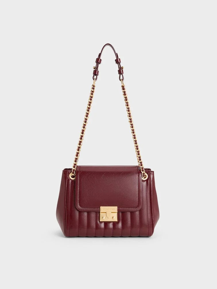 Charles & Ke*th -  Donna Crinkle-Effect Shoulder Bag - Burgundy