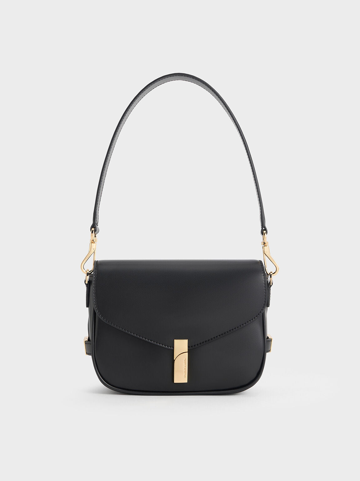Charles & Ke*th - Aurelia Faux Suede Metallic-Accent Saddle Bag - Black