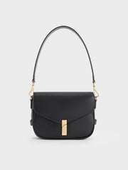 Charles & Ke*th - Aurelia Faux Suede Metallic-Accent Saddle Bag - Black