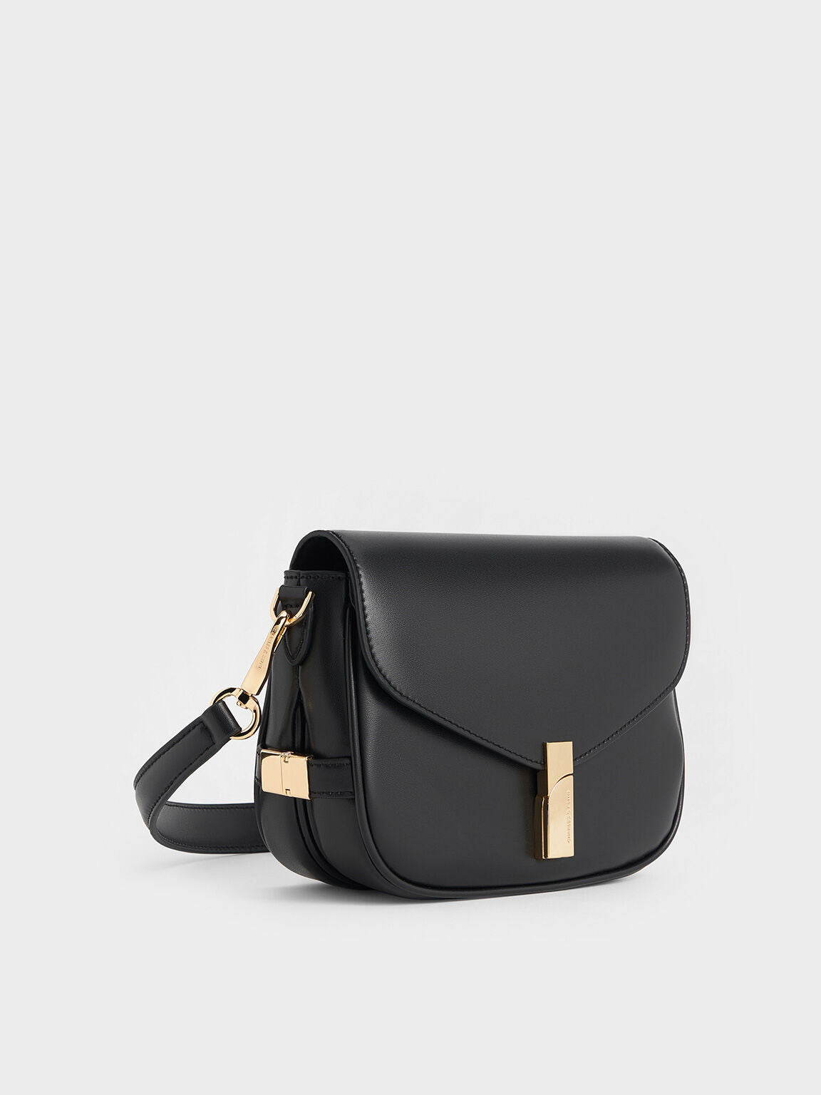 Charles & Ke*th - Aurelia Faux Suede Metallic-Accent Saddle Bag - Black