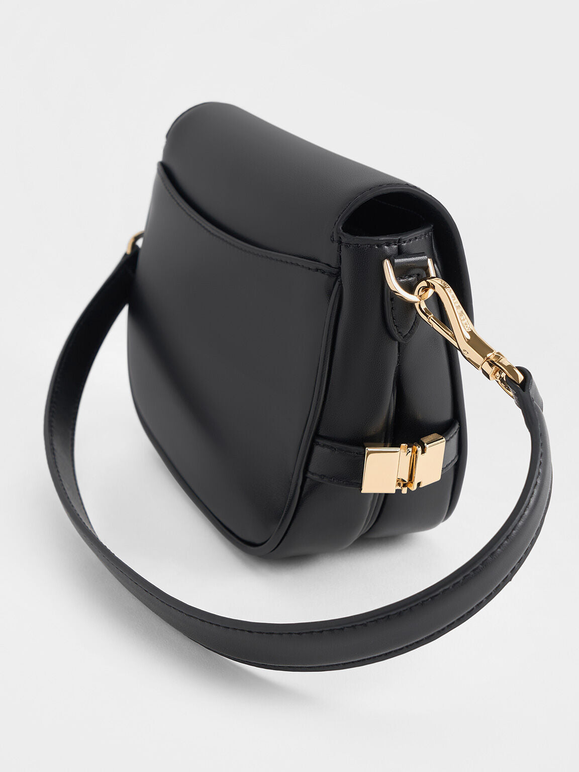 Charles & Ke*th - Aurelia Faux Suede Metallic-Accent Saddle Bag - Black