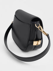 Charles & Ke*th - Aurelia Faux Suede Metallic-Accent Saddle Bag - Black