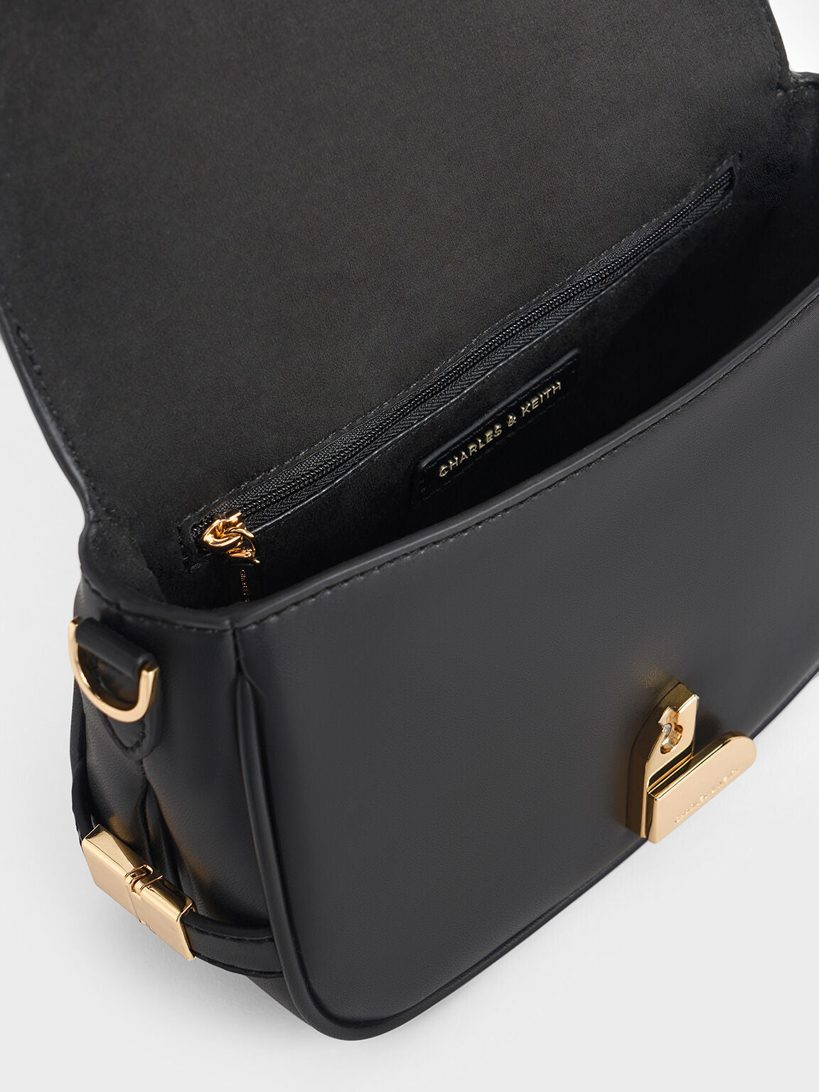 Charles & Ke*th - Aurelia Faux Suede Metallic-Accent Saddle Bag - Black