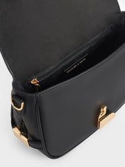 Charles & Ke*th - Aurelia Faux Suede Metallic-Accent Saddle Bag - Black