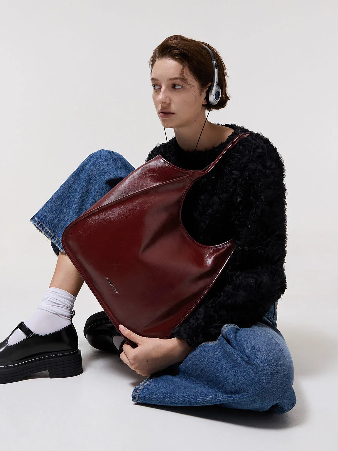 Charles & Ke*th -  Sianna Crinkle-Effect Slouchy Tote Bag - Burgundy