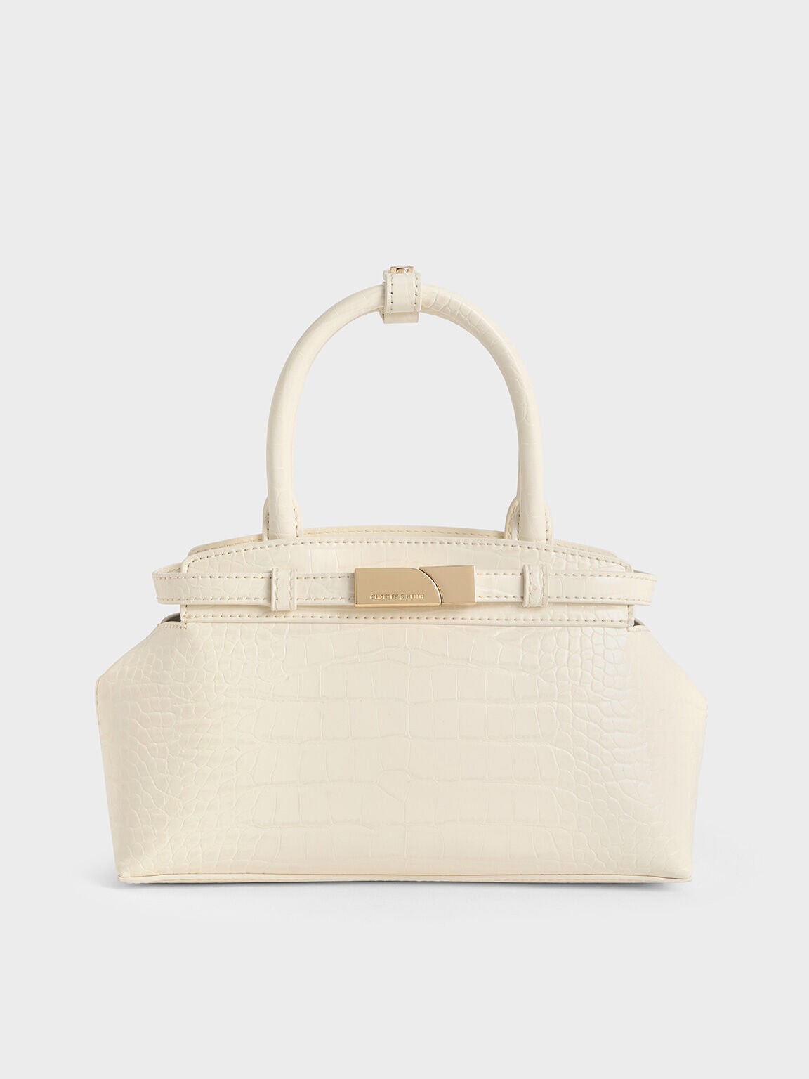 Charles & Ke*th -  Aurelia Croc-Effect Metallic-Accent Elongated Tote - Cream