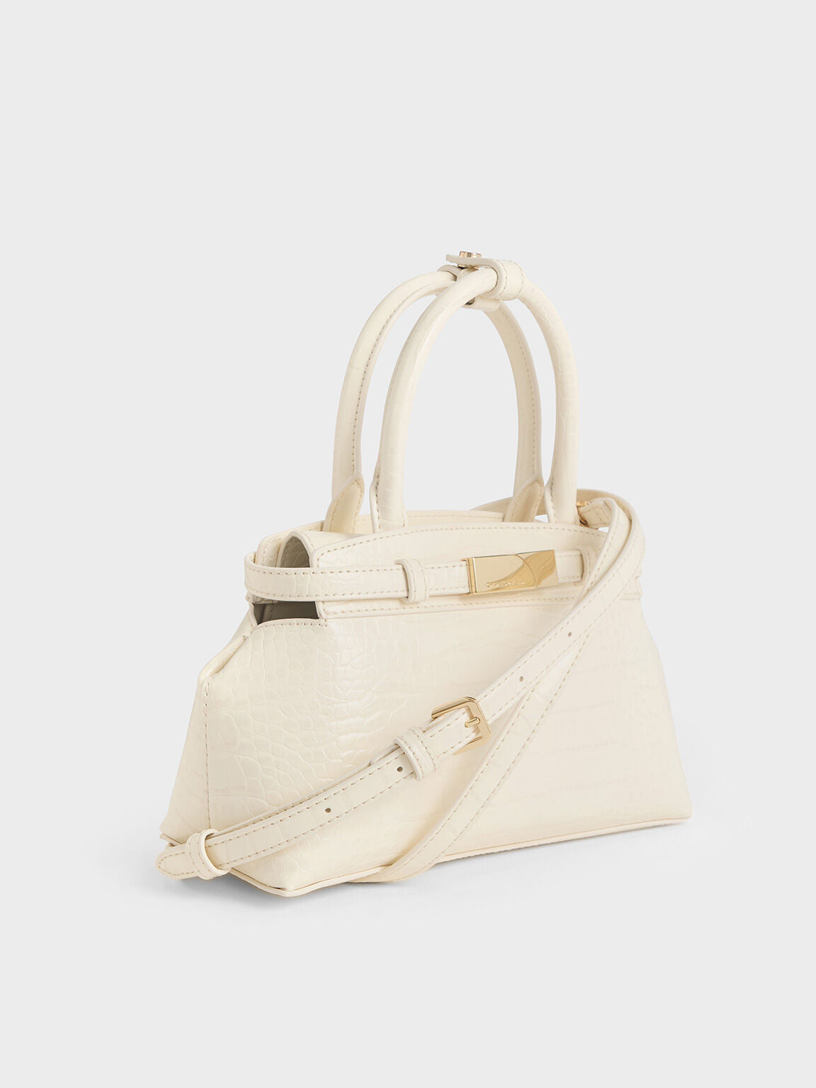 Charles & Ke*th -  Aurelia Croc-Effect Metallic-Accent Elongated Tote - Cream