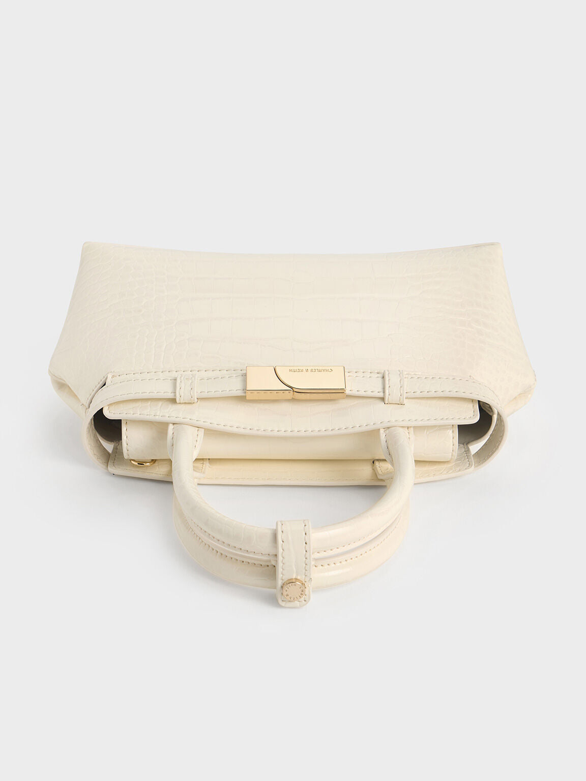 Charles & Ke*th -  Aurelia Croc-Effect Metallic-Accent Elongated Tote - Cream