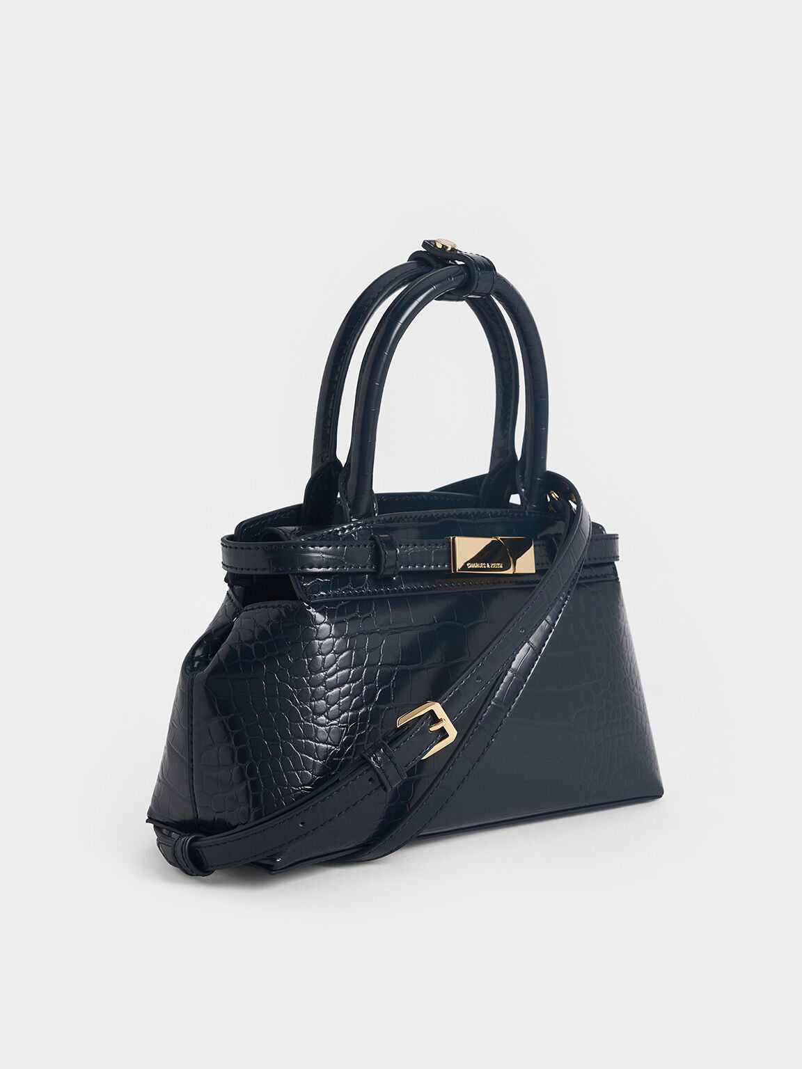 Charles & Ke*th -  Aurelia Croc-Effect Metallic-Accent Elongated Tote - Black