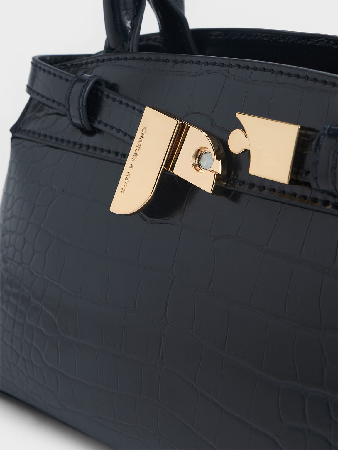 Charles & Ke*th -  Aurelia Croc-Effect Metallic-Accent Elongated Tote - Black